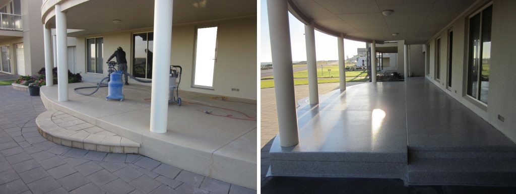 Concrete Resurfacing, Front Verandah Grey Multiflake