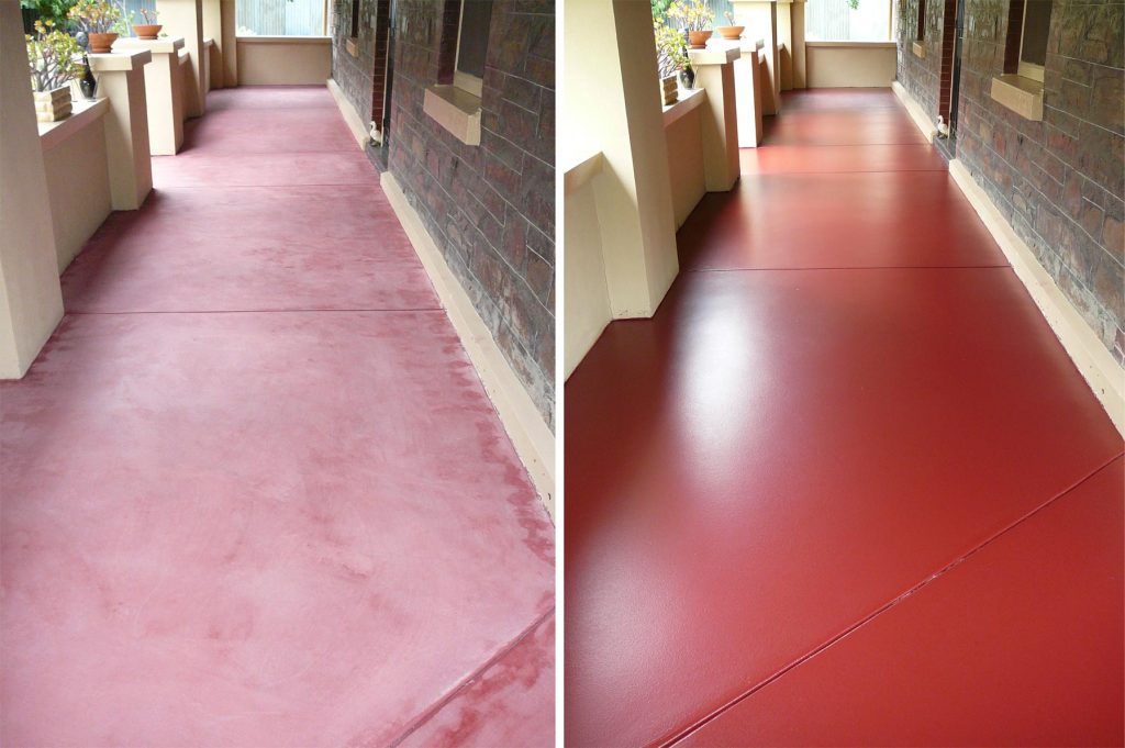 Concrete Resurfacing, red verandah before and after