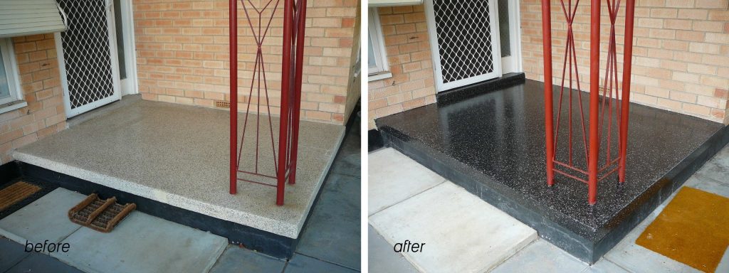 Terrazzo resurfacing, front verandah, Black Granite Multiflake