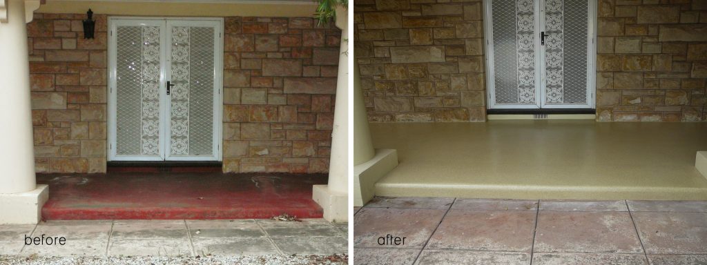 Verandah concrete resurfacing, cream multiflake