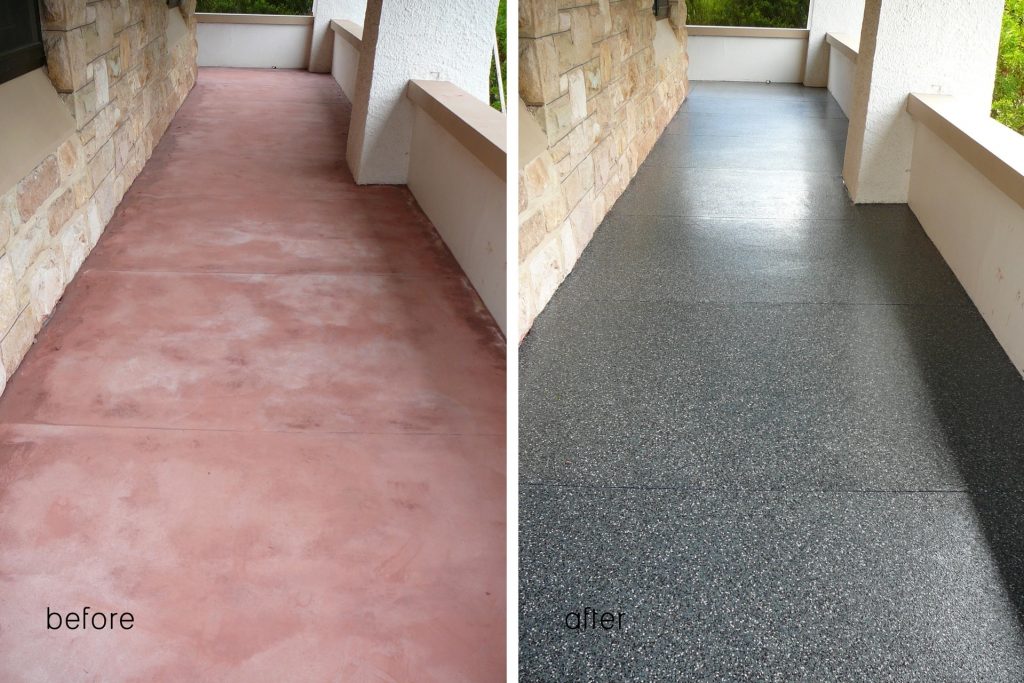 Concrete resurfacing, black multiflake verandah