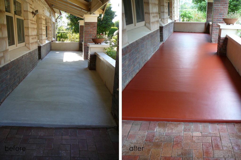 Concrete resurfacing, red painted verandah