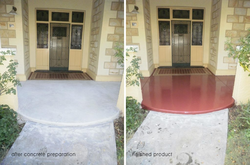 Concrete resurfacing, screed, front verandah painted dark pink