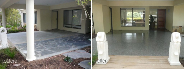 Slate resurfacing, Front slate patio before and after