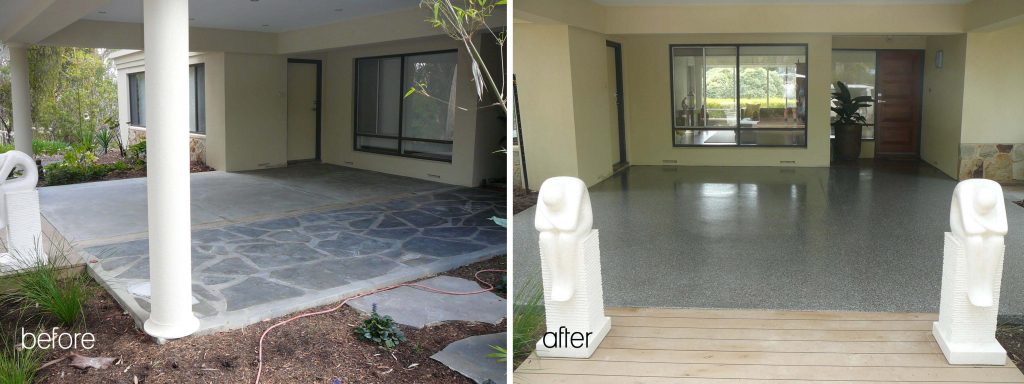 Slate resurfacing, Front slate patio before and after
