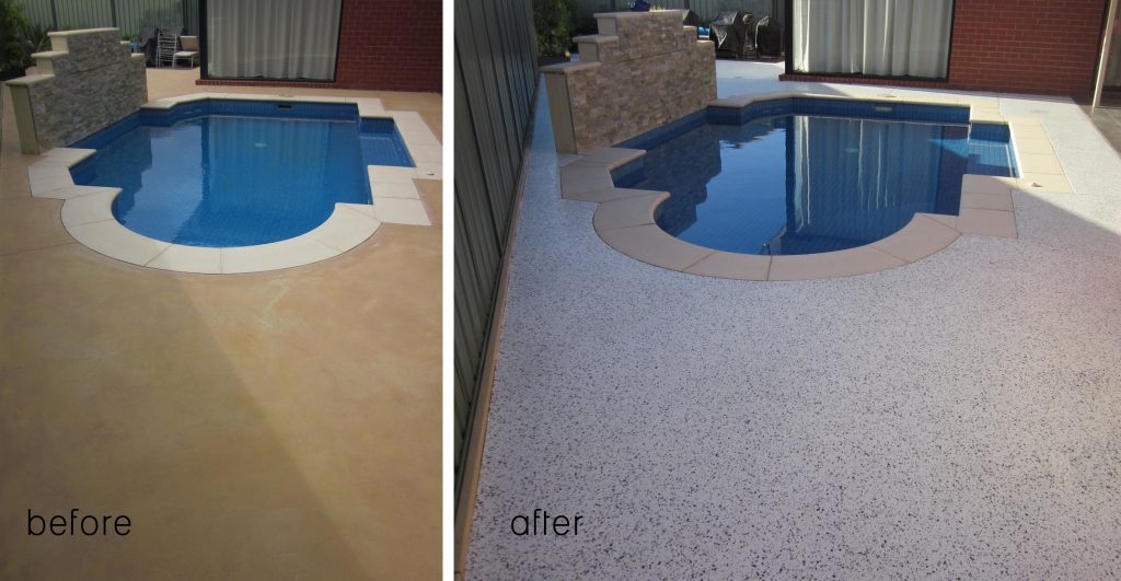 Concrete resurfacing: pool surround - Multiflake