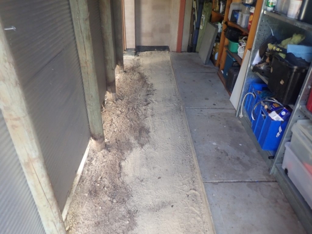 Garage: before. Concrete resurfacing, new concrete