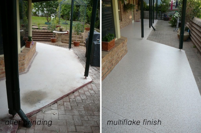 Concrete resurfacing, back verandah Multiflake finish