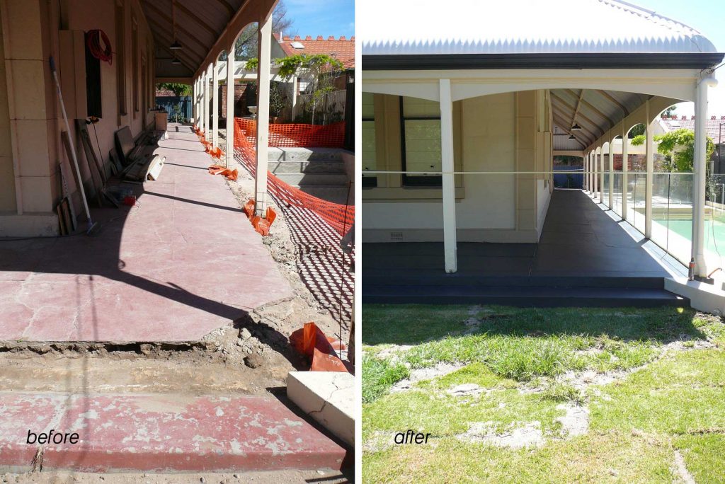 Concrete resurfacing, concrete repairs, charcoal verandah