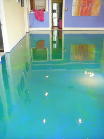 Concrete resurfacing: epoxy paint green illusion floor