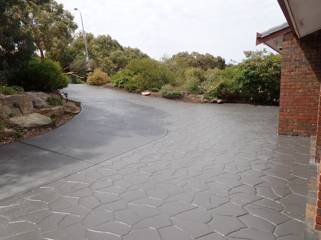 Concrete resurfacing, grey painted driveway, after