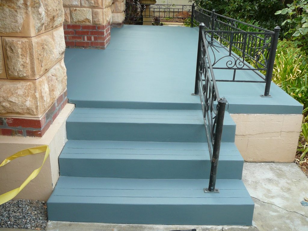 Concrete resurfacing, stairs green painted