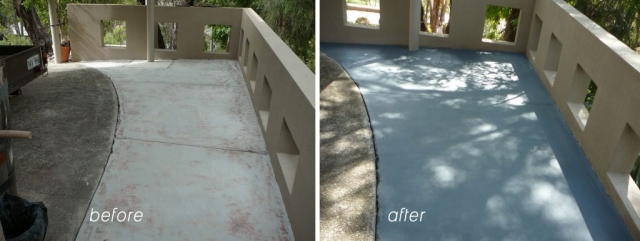 Concrete resurfacing, painted teal path