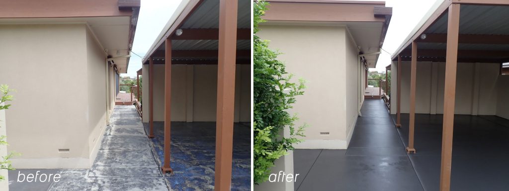 Concrete resurfacing worn out concrete path before and after