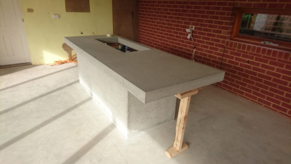 New concrete benchtop: before grinding