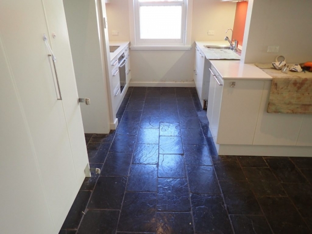 Slate resurfacing: kitchen floor - before