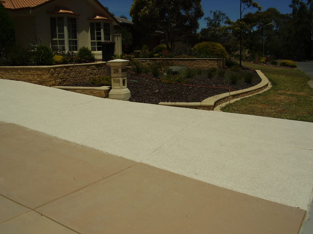 Concrete resurfacing, multiflake driveway, progress